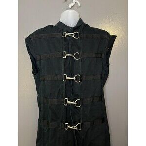 Shrine Vest Mens Large Black Gothic Long Duster Buckle Strap Sleeveless Coat